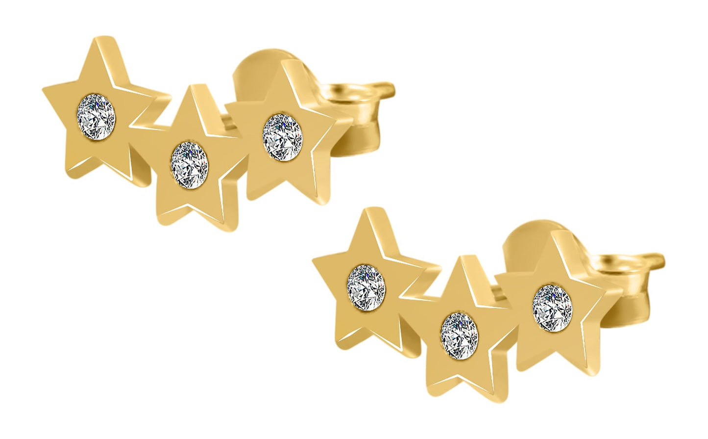 375/- Gold "Larina" Ohrstecker Sterne mit Zirkoniabesatz, 9 Karat, Gelbgold