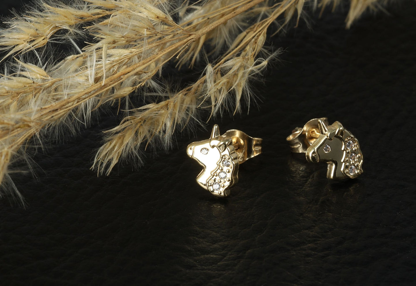 333/- Gold "Kalia" Ohrstecker, Einhorn mit Zirkonia, Gelbgold, 8 Karat