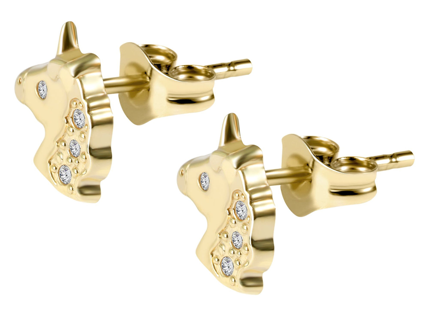 333/- Gold "Kalia" Ohrstecker, Einhorn mit Zirkonia, Gelbgold, 8 Karat