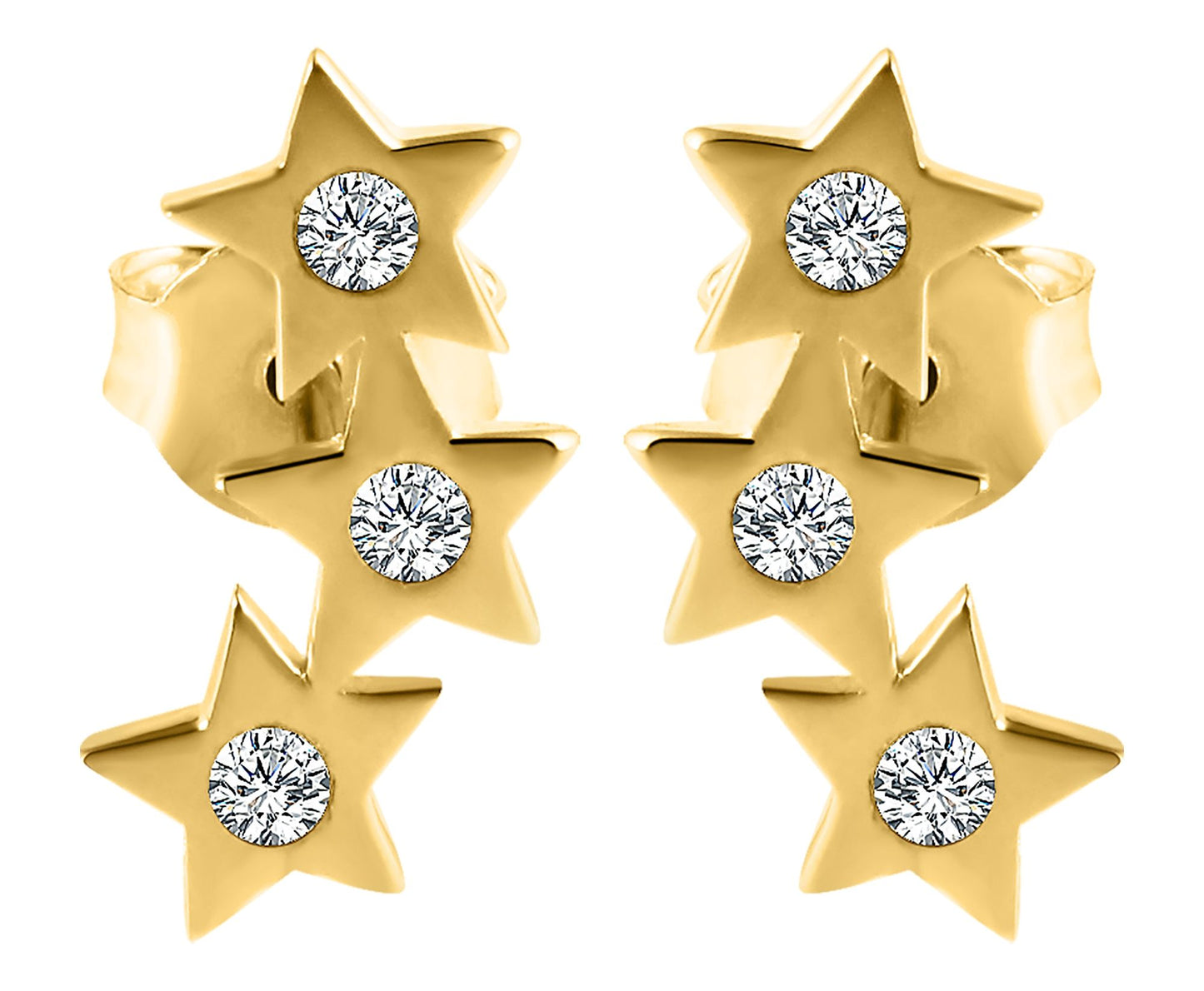 375/- Gold "Larina" Ohrstecker Sterne mit Zirkoniabesatz, 9 Karat, Gelbgold