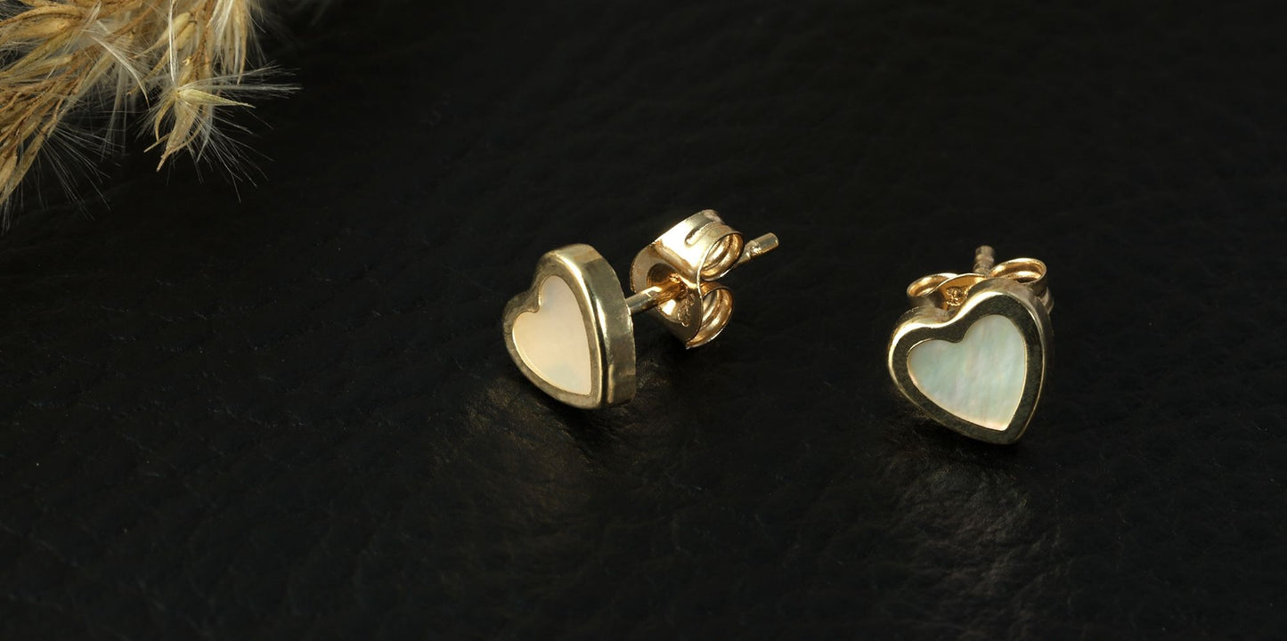 333/- Gold "Juna" Ohrstecker, Herz, Perlmutt, Gelbgold, 8 Karat, Kinder