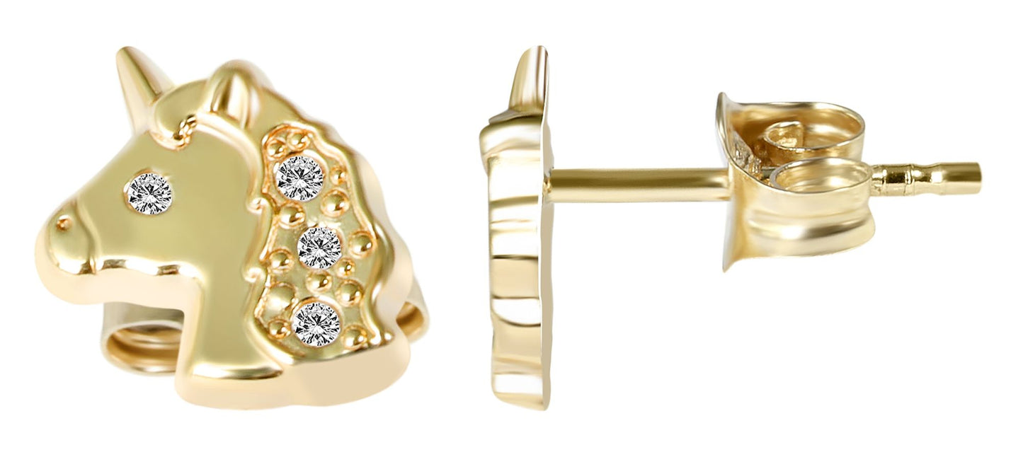 333/- Gold "Kalia" Ohrstecker, Einhorn mit Zirkonia, Gelbgold, 8 Karat