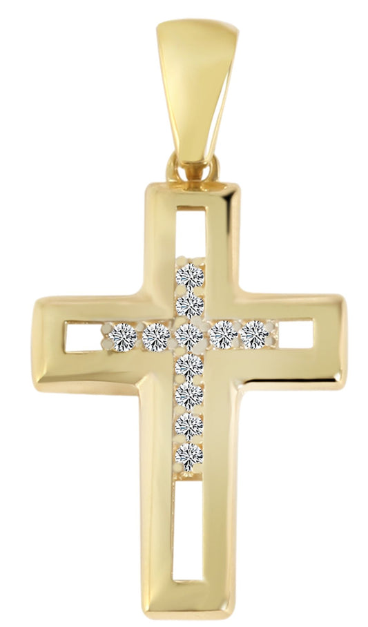 333/- Gold Anhänger "sonja" ohne Kette, Kreuz mit Zirkoniabesatz, 8 Karat, Gelbgold